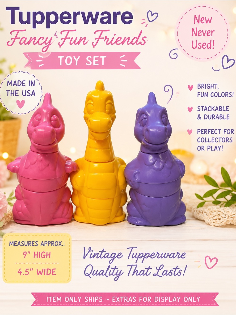 Tupperware Pink, Yellow & Purple Fancy Fun Friends Toy Set